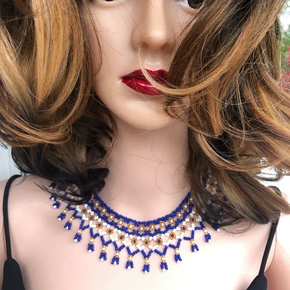 Vintage cleopatra indian seed bead necklace collar - Picture 9 of 9